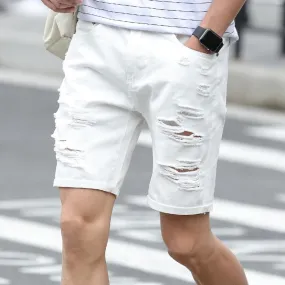 Men's Summer Cotton Ripped Breathable Denim Shorts