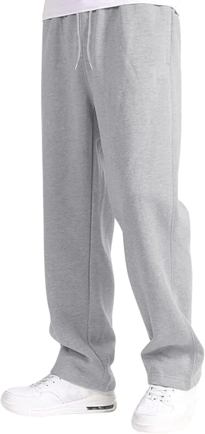 Mens Sweatpants Open Bottom Relaxed Fit Tall Fleece Jogger Sweatpants with Pockets Baggy Gym Athletic Sweat Pants