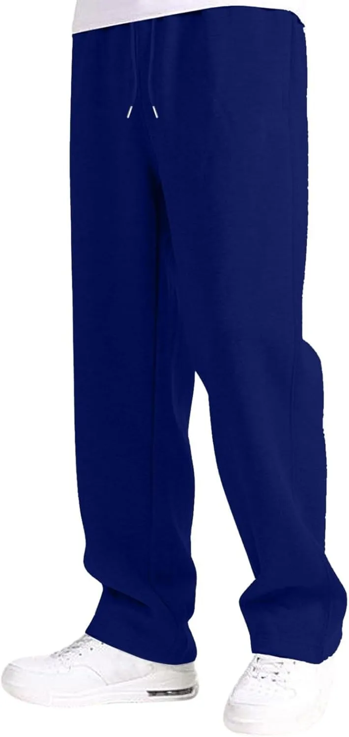 Mens Sweatpants Open Bottom Relaxed Fit Tall Fleece Jogger Sweatpants with Pockets Baggy Gym Athletic Sweat Pants