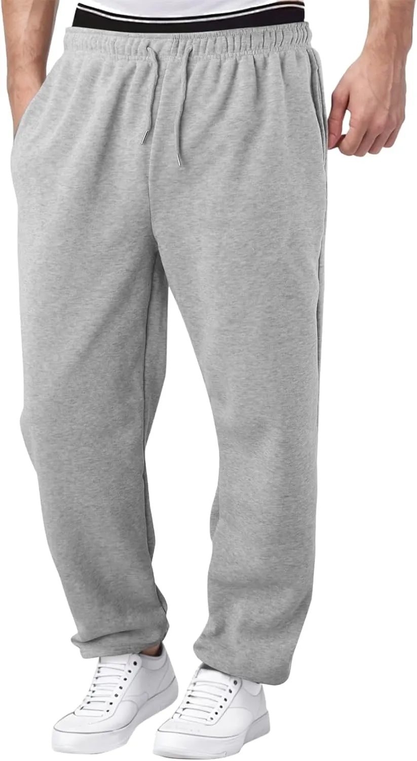 Mens Sweatpants Open Bottom Relaxed Fit Tall Fleece Jogger Sweatpants with Pockets Baggy Gym Athletic Sweat Pants