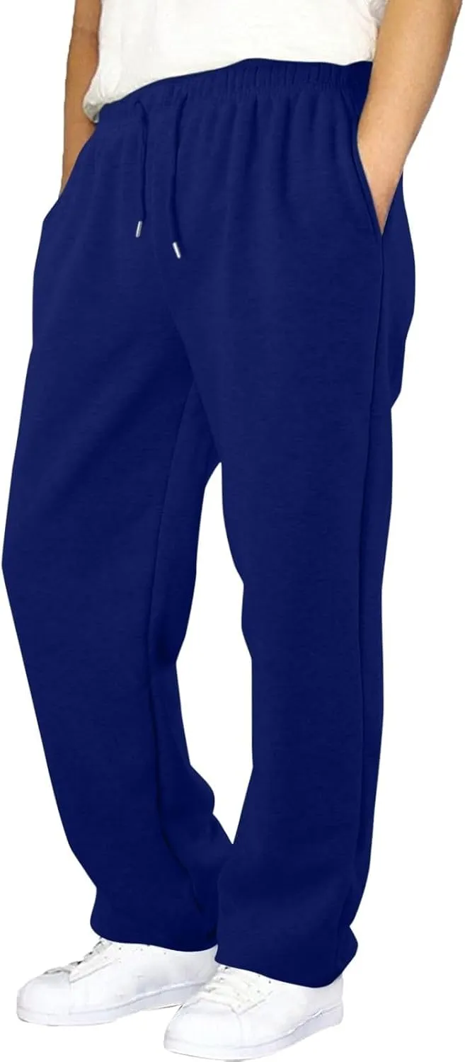 Mens Sweatpants Open Bottom Relaxed Fit Tall Fleece Jogger Sweatpants with Pockets Baggy Gym Athletic Sweat Pants
