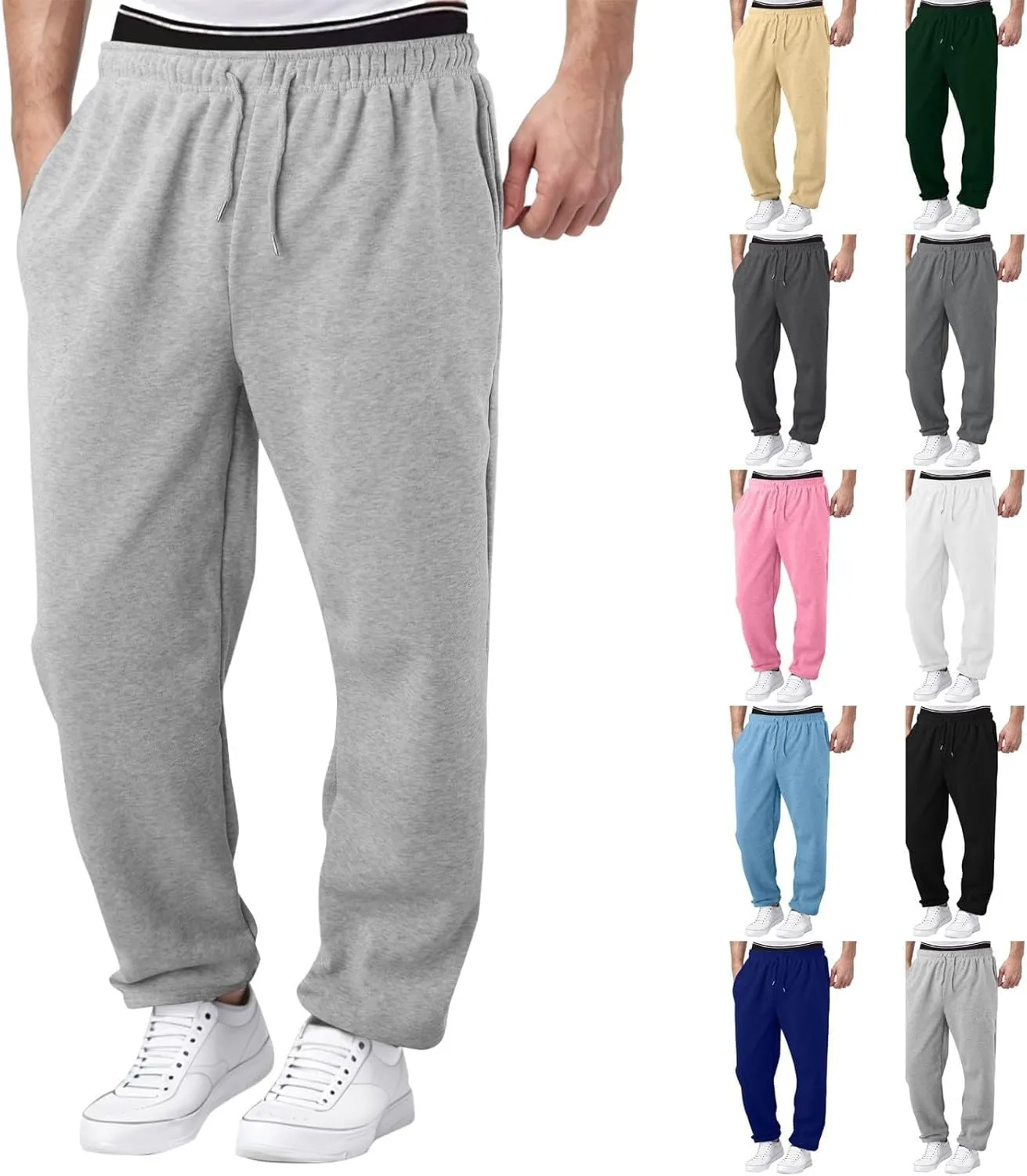 Mens Sweatpants Open Bottom Relaxed Fit Tall Fleece Jogger Sweatpants with Pockets Baggy Gym Athletic Sweat Pants