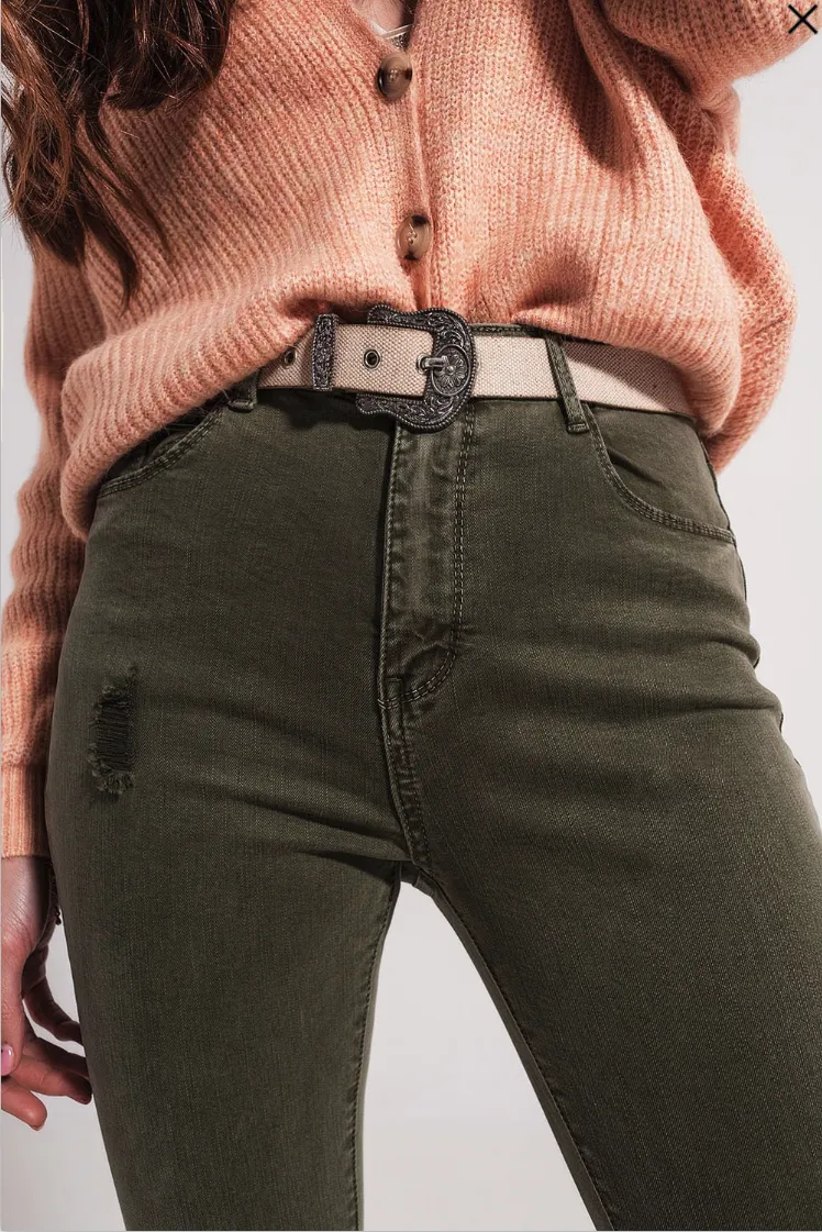 Olive Ripped Skinny Jean