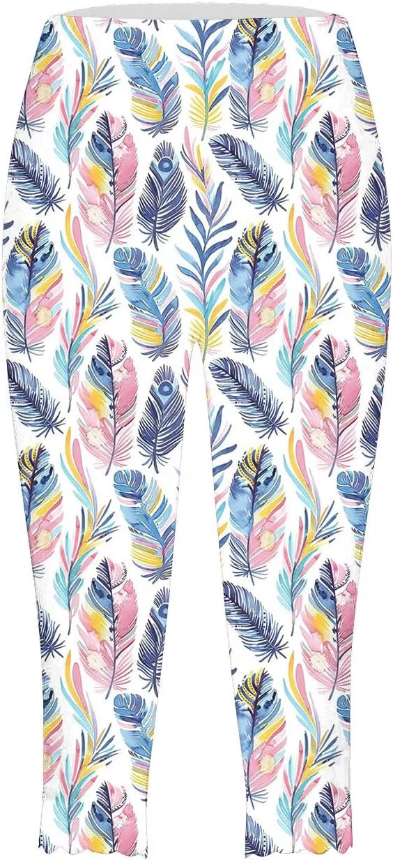 SHOPESSA Capri Leggings for Women Dressy High Waist Yoga Pants Printed Summer Capris Workout Stretchy Crop Leggings