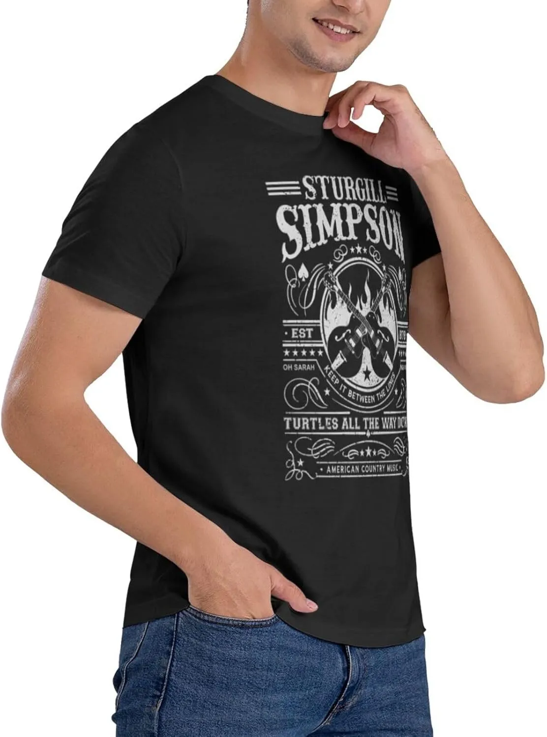 Sturgill Music Simpson Shirt for Man Short Sleeve Crew Neck T-Shirt Soft Fitted Tees Cotton T Shirt Unisex Tops Black