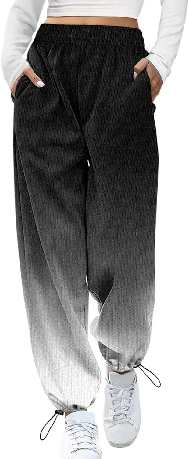 Sweatpants for Women High Waist Wide Leg Pants Color Block Joggers Pant Elastic Waist Baggy Trousers Lounge Joggers