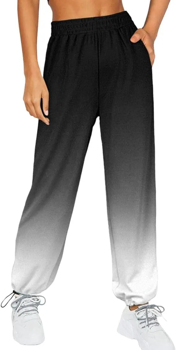 Sweatpants for Women High Waist Wide Leg Pants Color Block Joggers Pant Elastic Waist Baggy Trousers Lounge Joggers