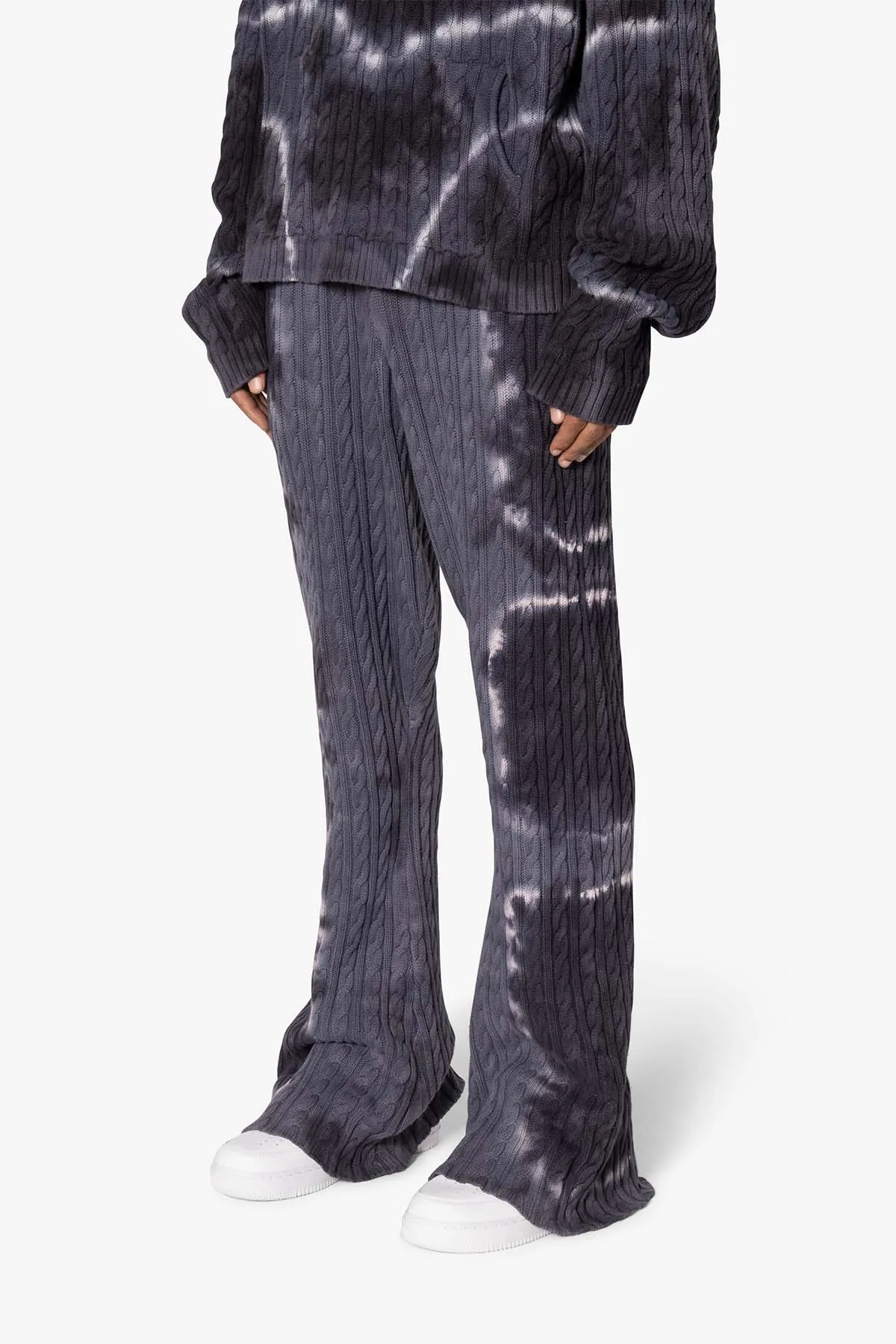 Tie Dye Cable Knit Sweatpants - Black