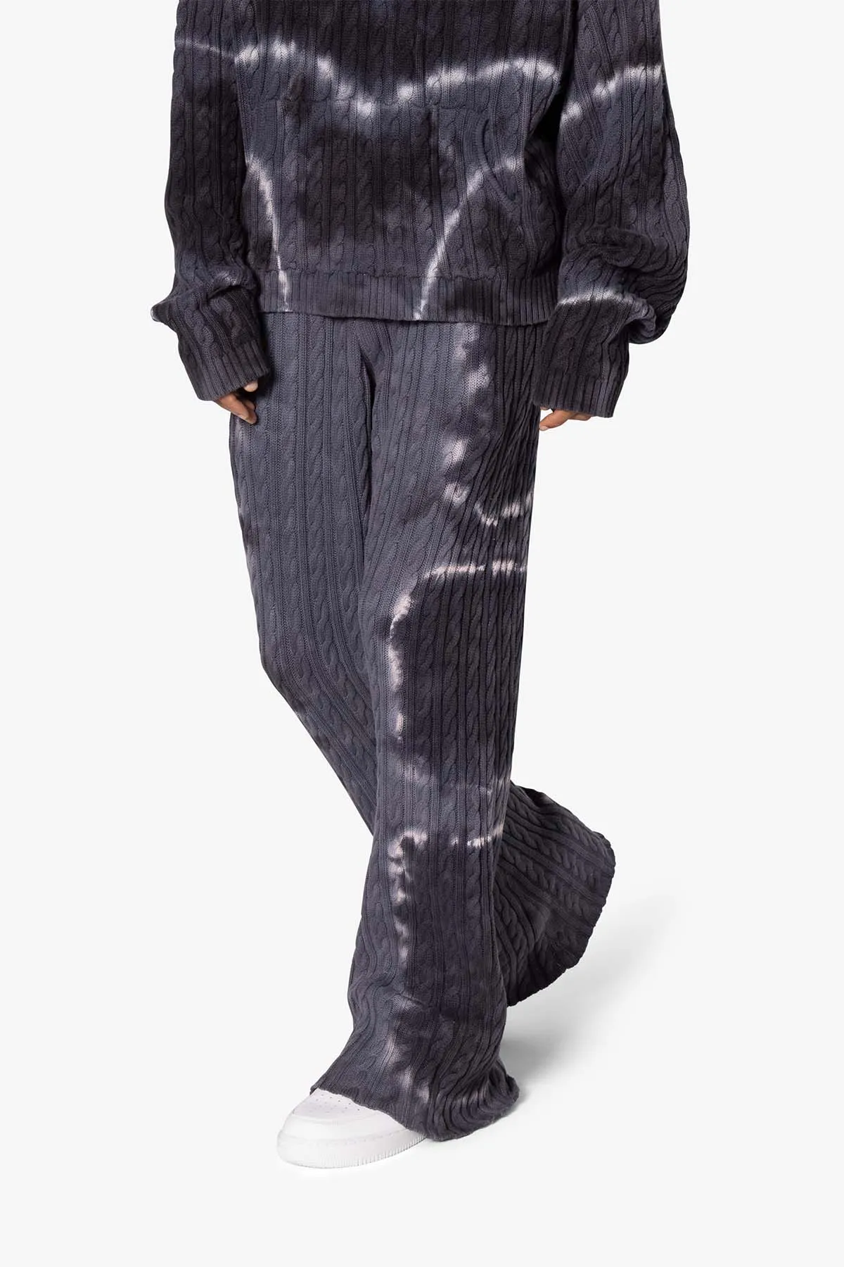 Tie Dye Cable Knit Sweatpants - Black