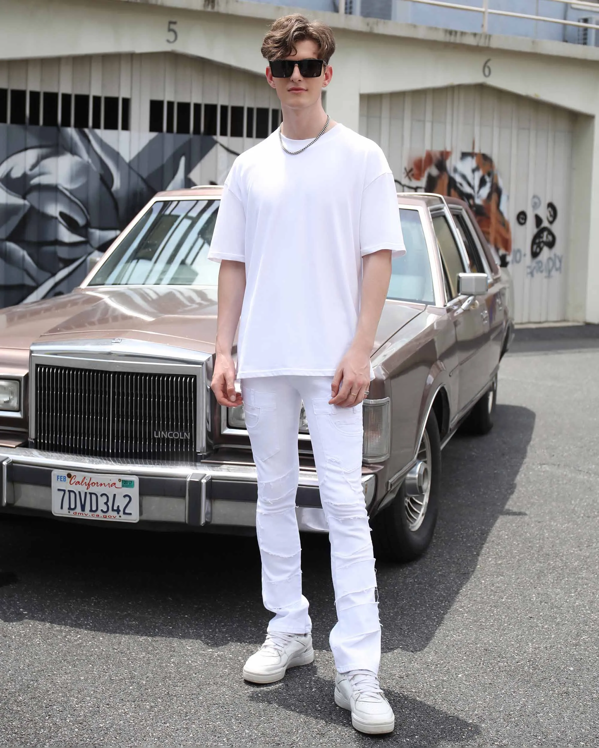 Vintage White Flared Jeans with Raw-Edged Accents-Mexico Local Delivery