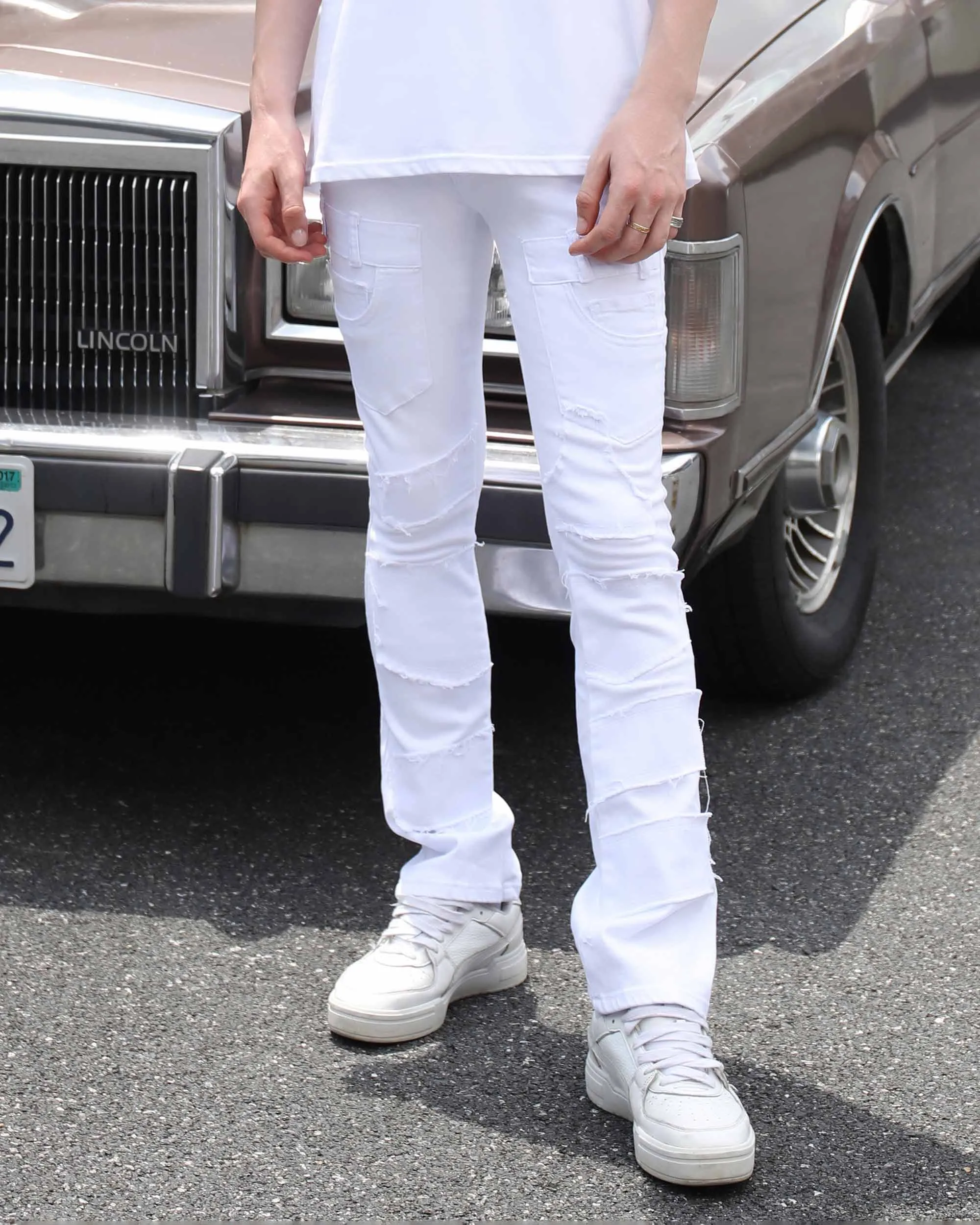 Vintage White Flared Jeans with Raw-Edged Accents-Mexico Local Delivery