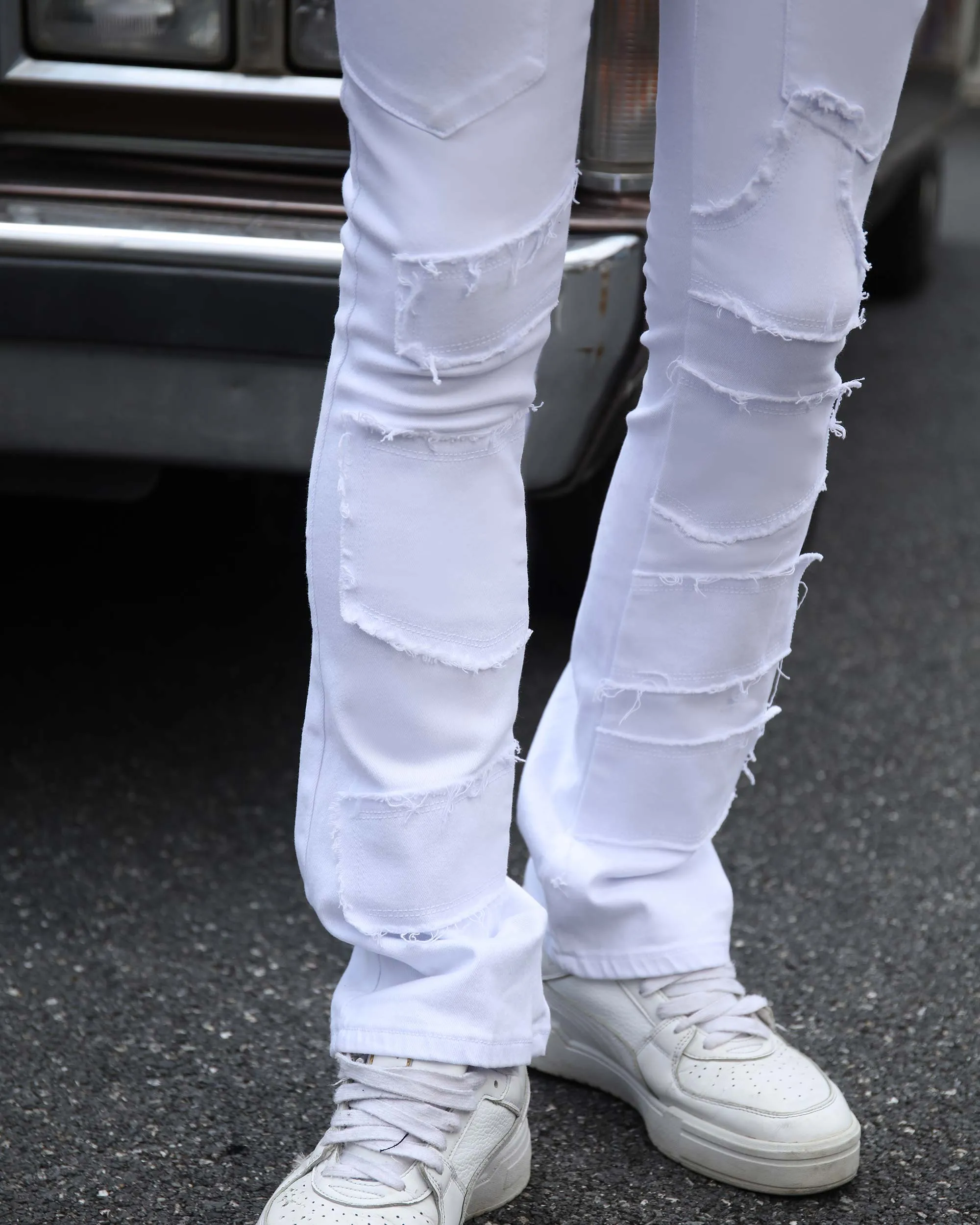 Vintage White Flared Jeans with Raw-Edged Accents-Mexico Local Delivery