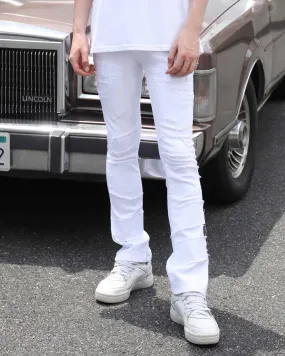 Vintage White Flared Jeans with Raw-Edged Accents-Mexico Local Delivery