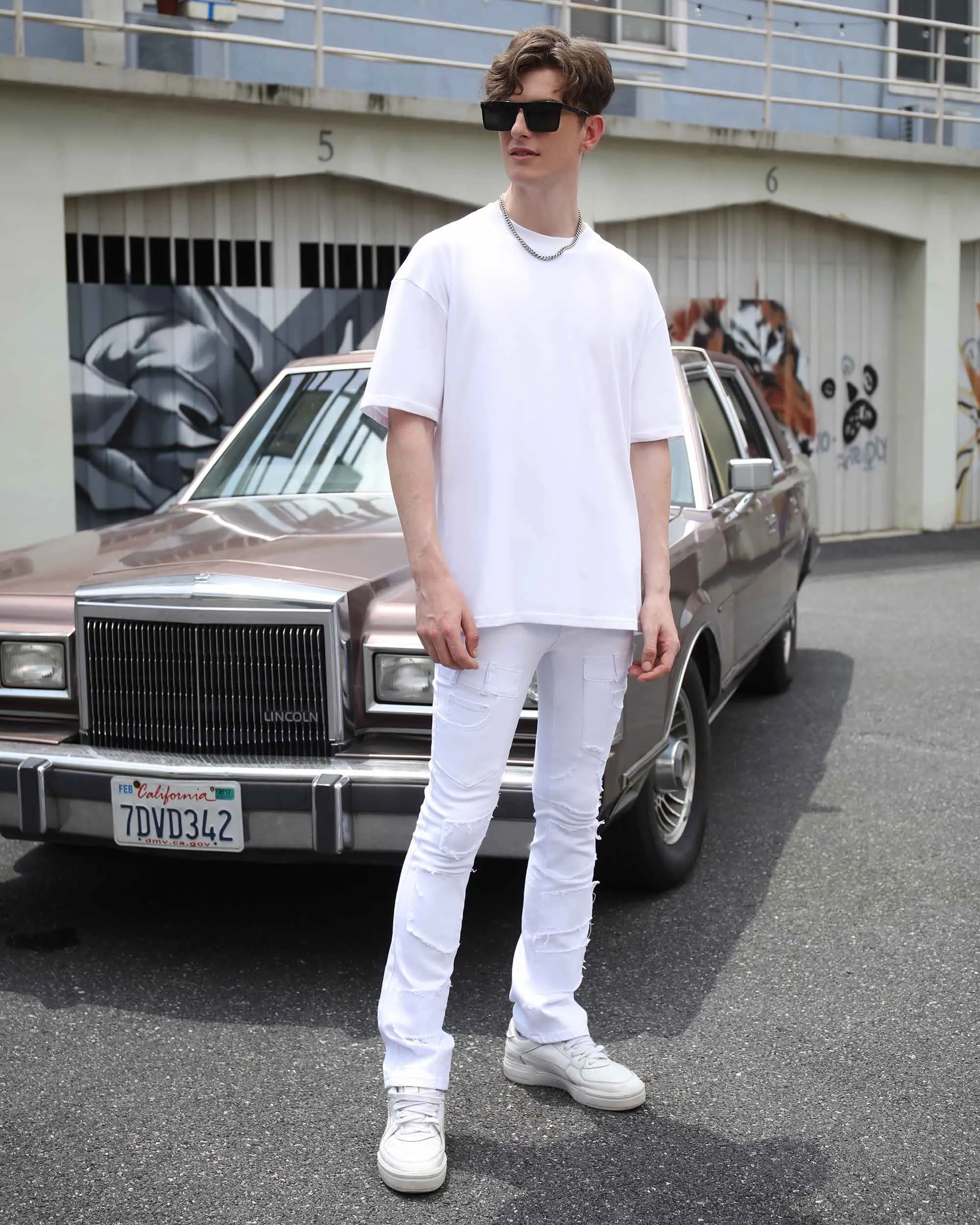 Vintage White Flared Jeans with Raw-Edged Accents-Mexico Local Delivery