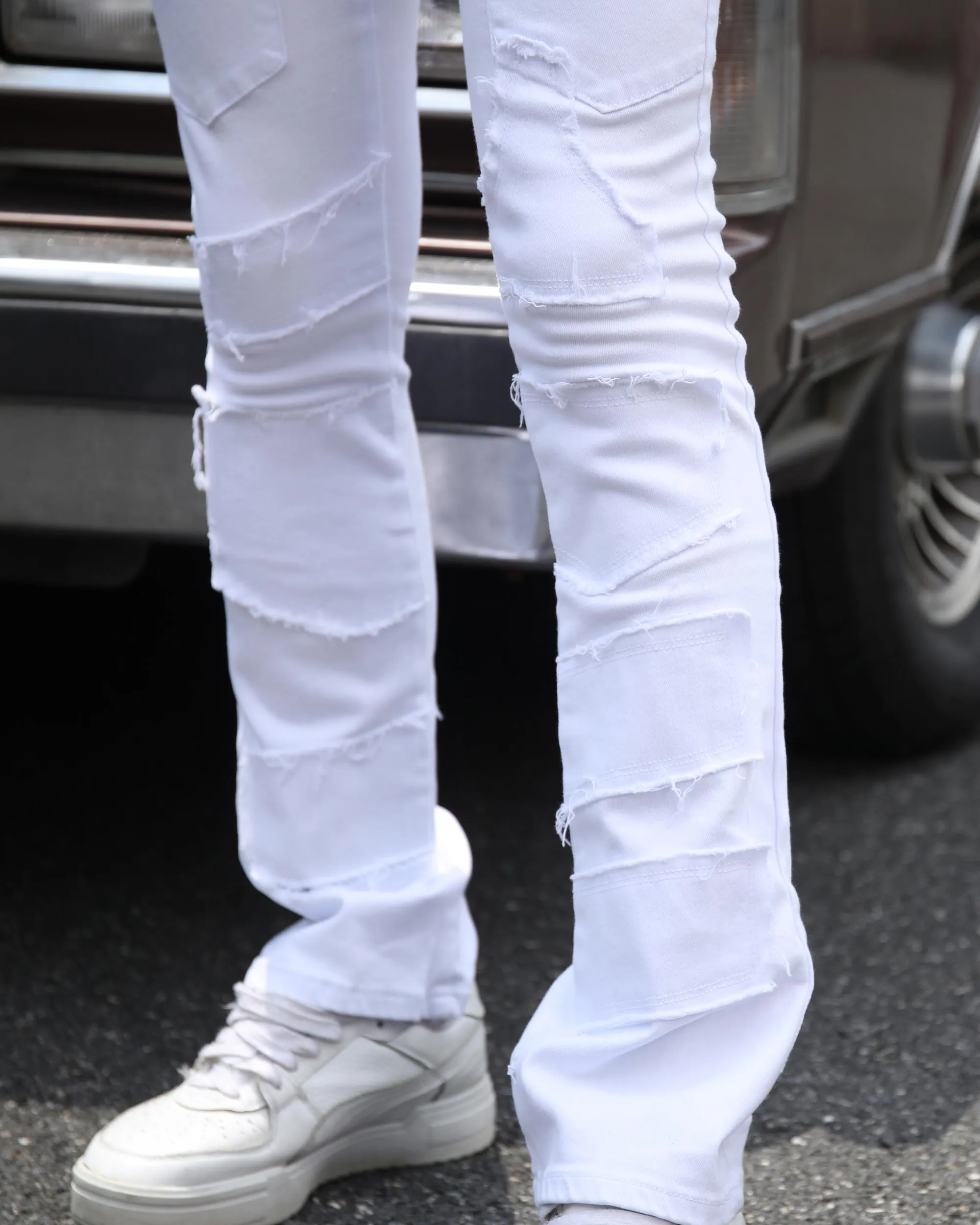 Vintage White Flared Jeans with Raw-Edged Accents-Mexico Local Delivery