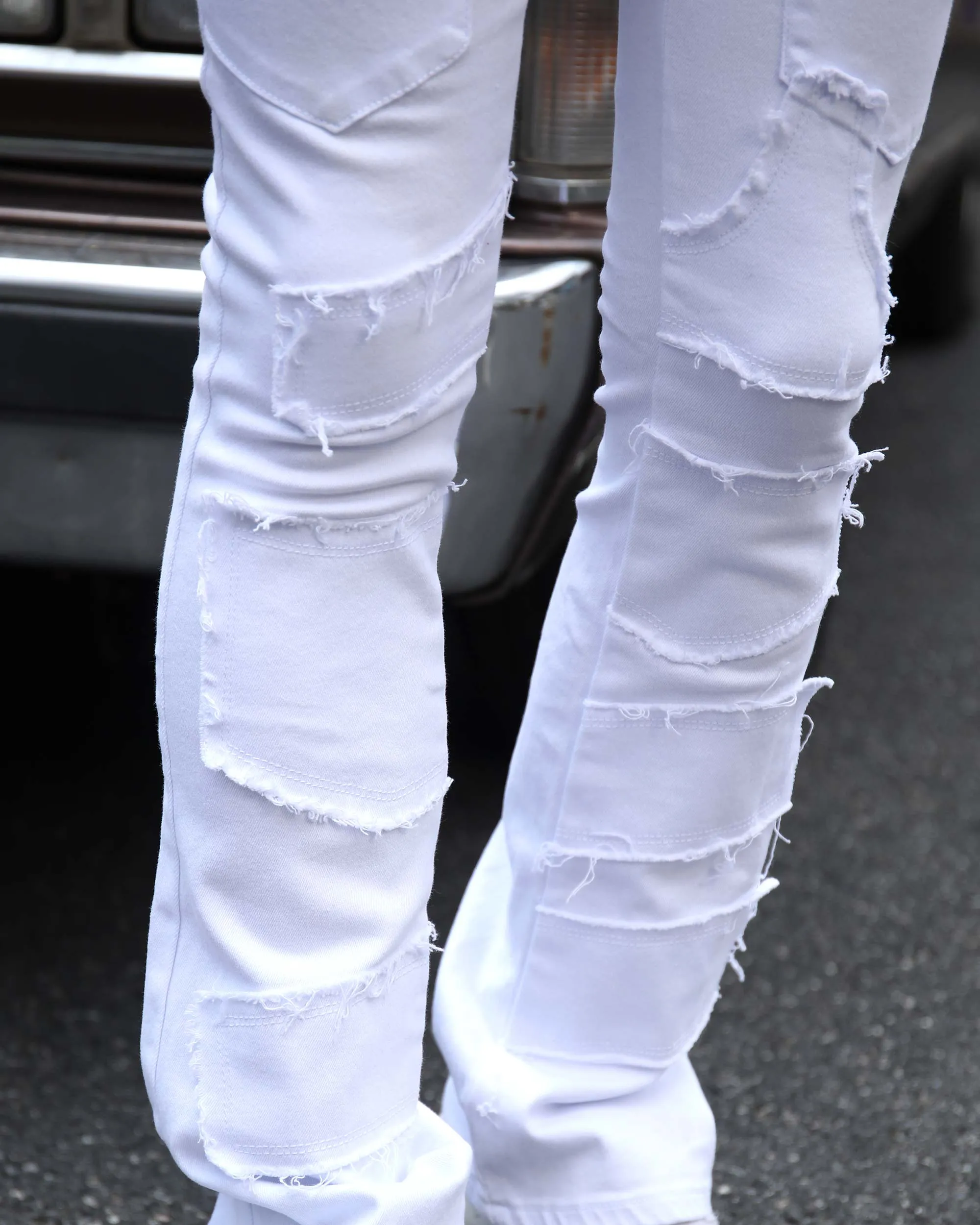 Vintage White Flared Jeans with Raw-Edged Accents-Mexico Local Delivery