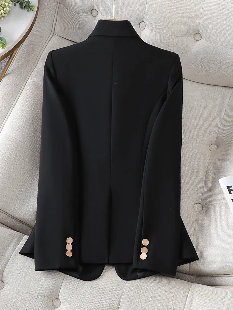 Women Formal Blazer In Solid Beige Coffee Black