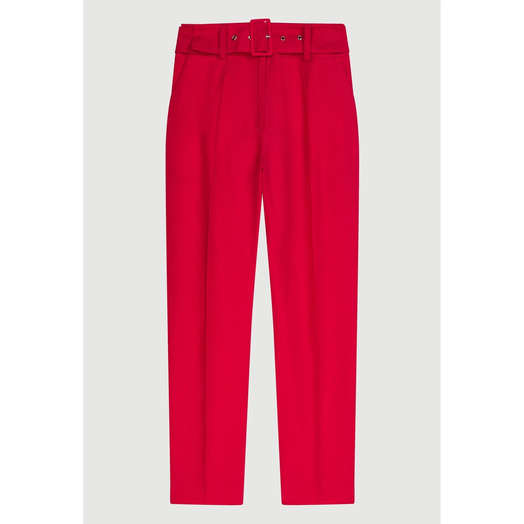 Women Fuchsia Tailored-Fit Belted Trousers - Fuchsia