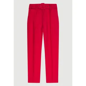 Women Fuchsia Tailored-Fit Belted Trousers - Fuchsia