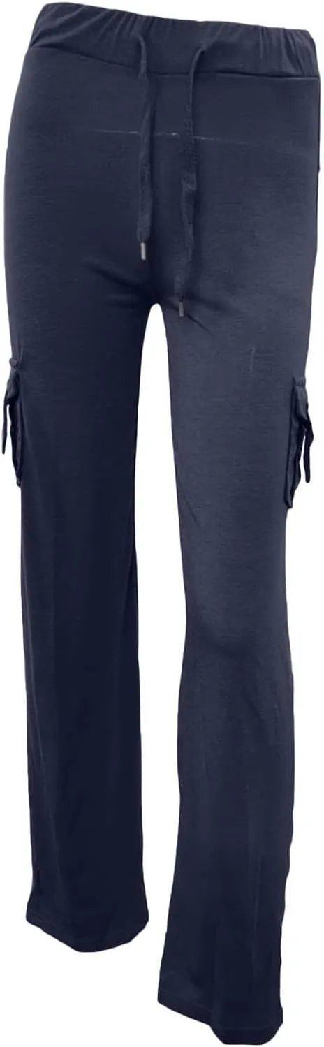 Women Yoga Pants High Waist Cargo Wide Leg Pants Stretch Tummy Control Butt Lifting Pant Drawstring Straight Leg Trouser