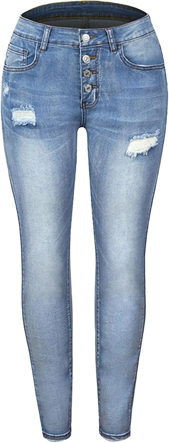 Women's Business Casual Loose Fashion Ripped Jeans Fit Stretch Curve Jeans High Waist Straight Leg Pants