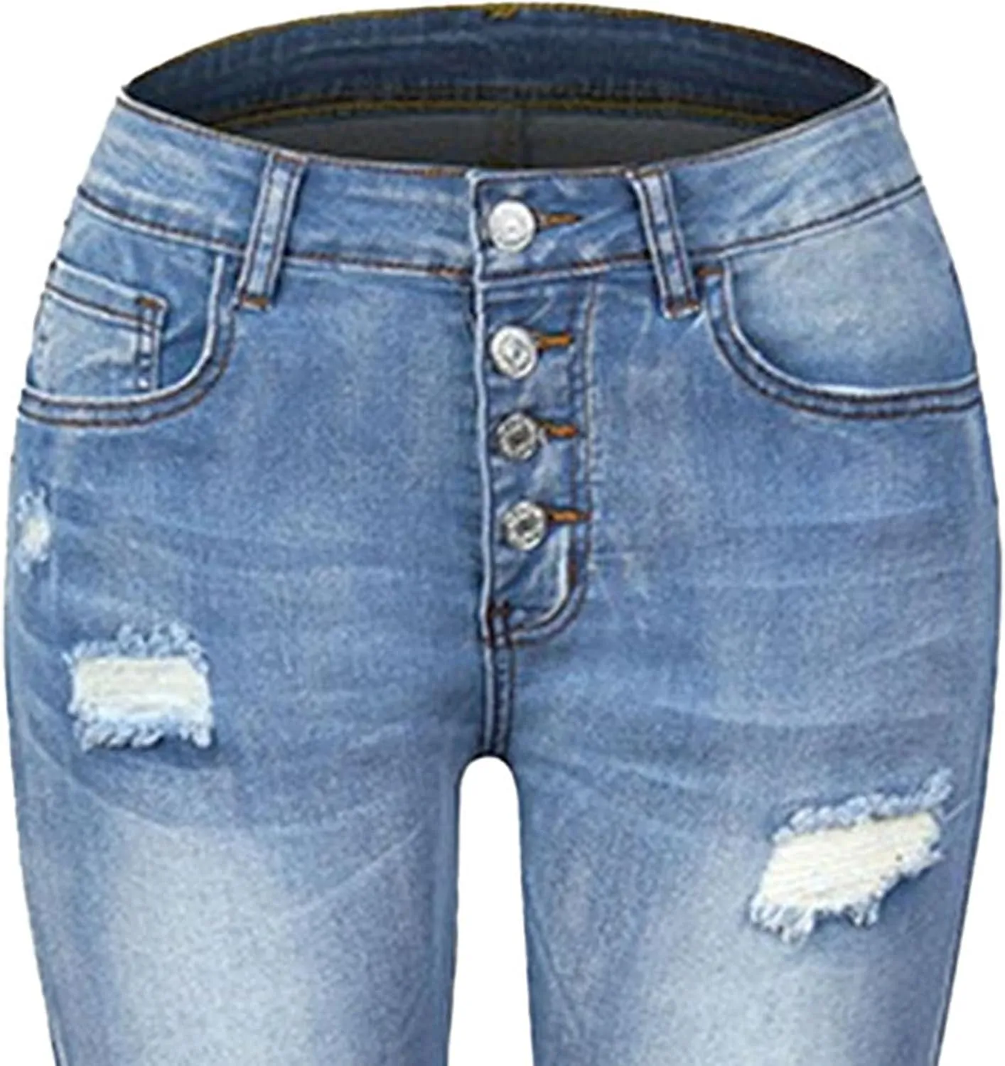 Women's Business Casual Loose Fashion Ripped Jeans Fit Stretch Curve Jeans High Waist Straight Leg Pants