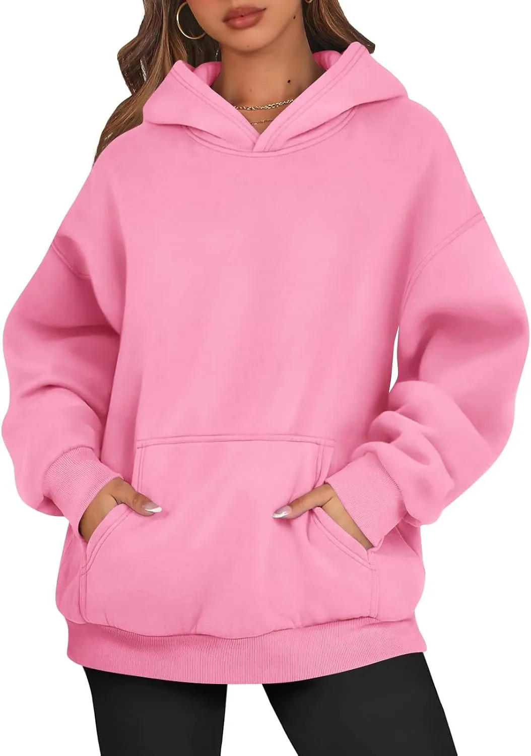 Women's Fall Winter Oversized Hooded Casual Trendy Long Sleeve Solid Loose Fleece Sweatshirt With Pockets, S-2XL