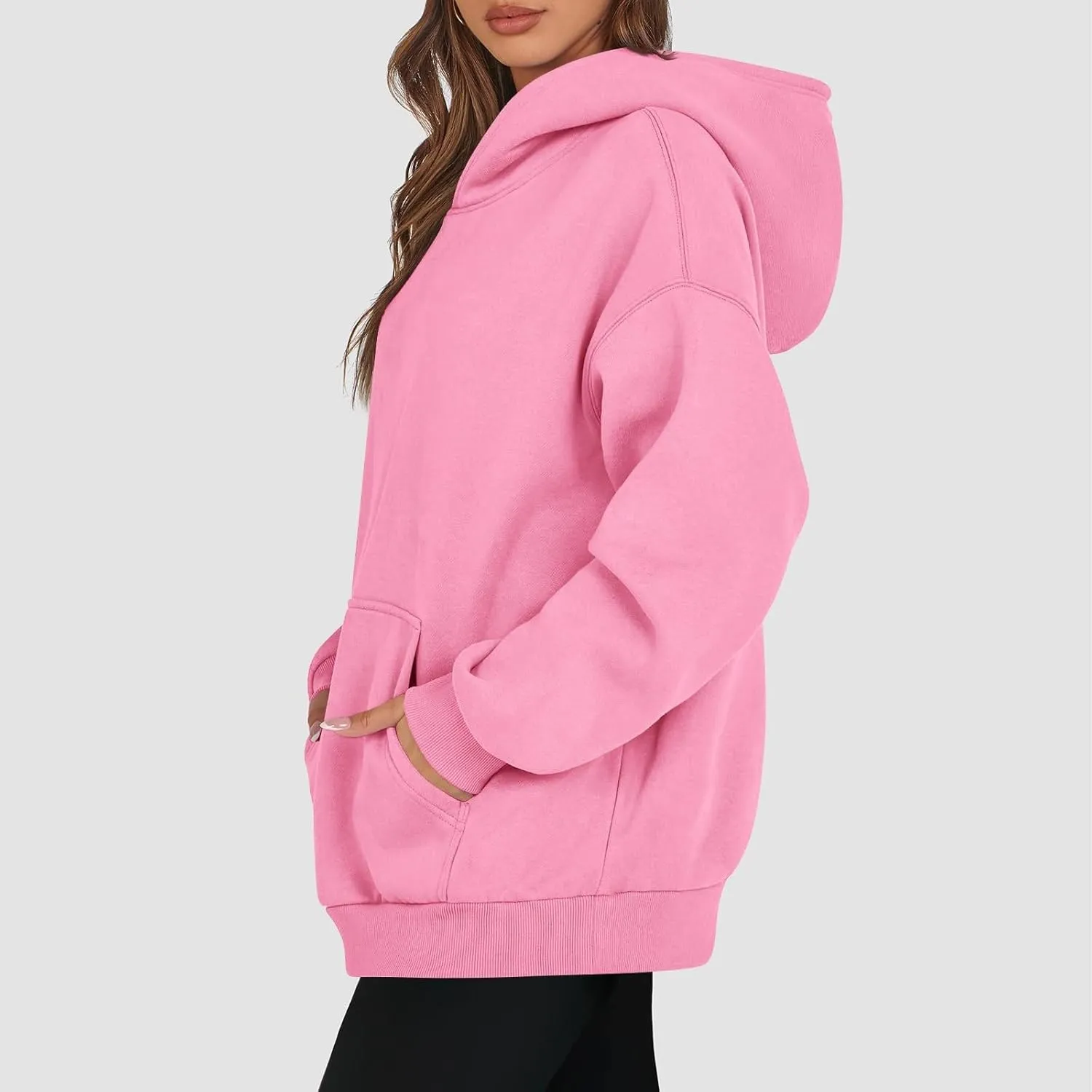 Women's Fall Winter Oversized Hooded Casual Trendy Long Sleeve Solid Loose Fleece Sweatshirt With Pockets, S-2XL