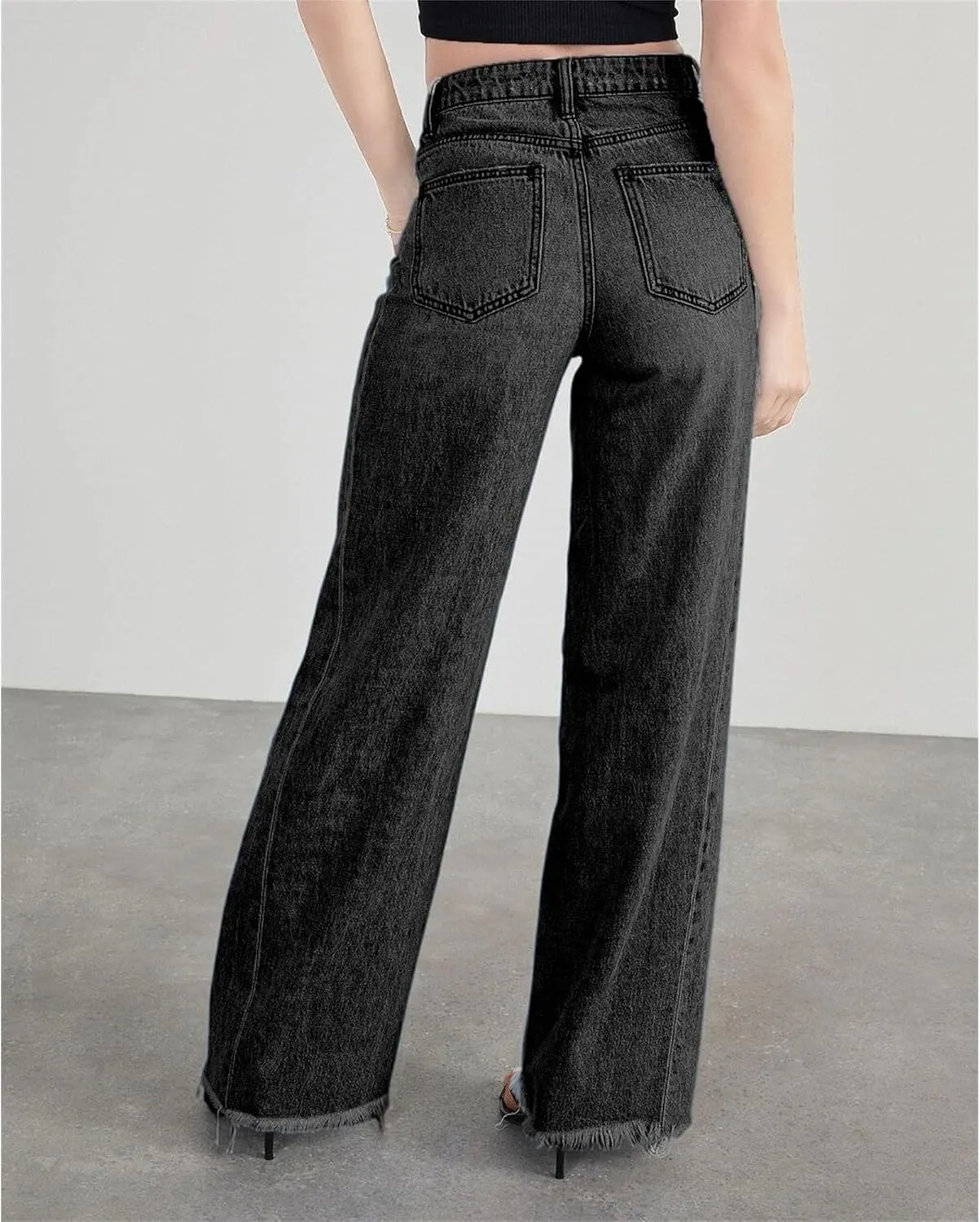 Women's Fashion Straight High Waist Jeans Business Stretch Loose Pants Casual Curve Jeans Solid Color Wide Leg Pants