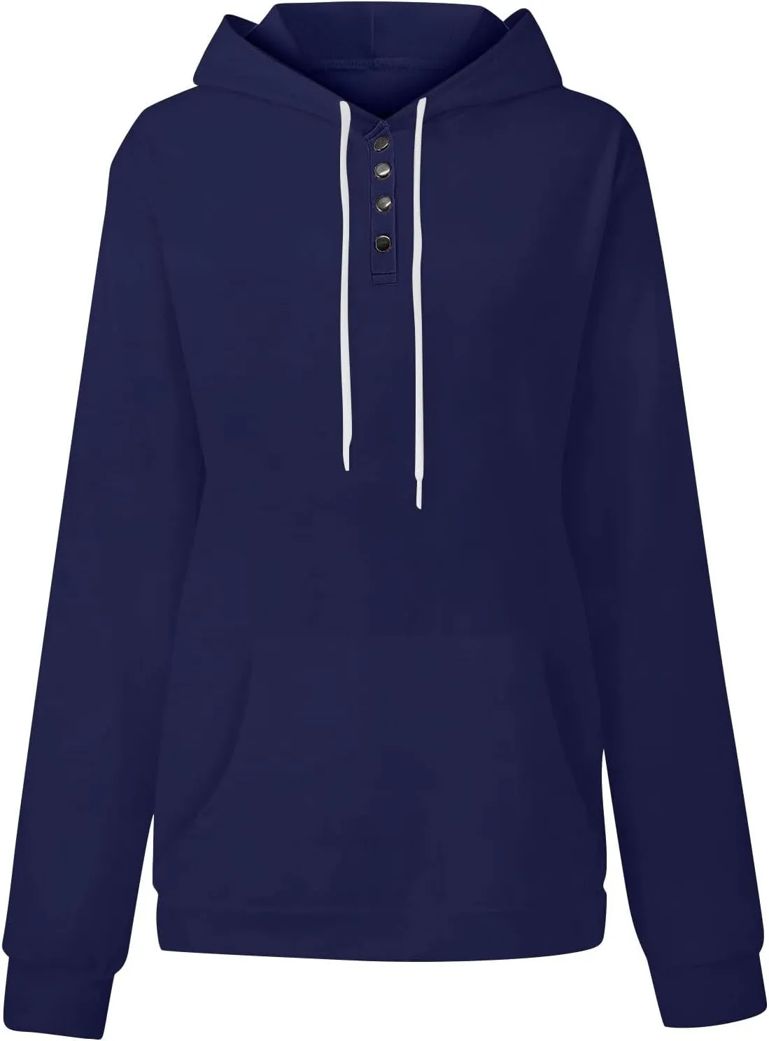 Womens Fleece Button Oversized Sweatshirt Drawstring Lightweight Baggy Hoodie Drop Shoulder Hooded Pullover w/Pockets