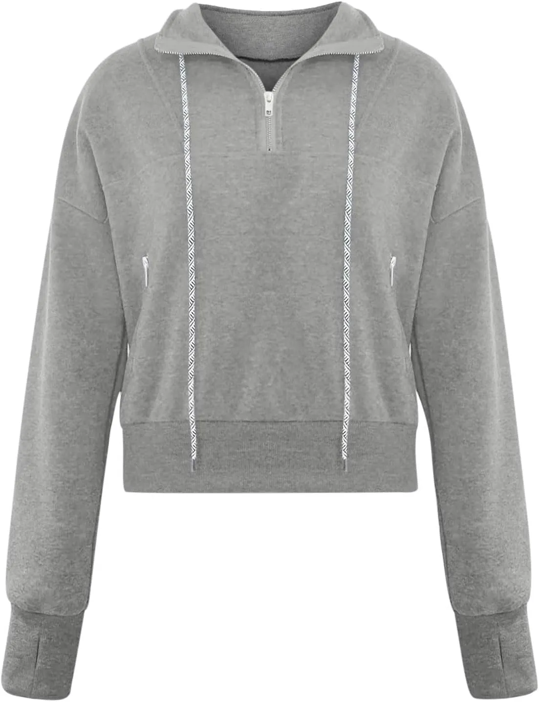 Womens Half Zip Cropped Sweatshirts Fleece Pullover Quarter Zipper Hoodie Oversized Fall Clothes 2023 Trendy Thumb Hole