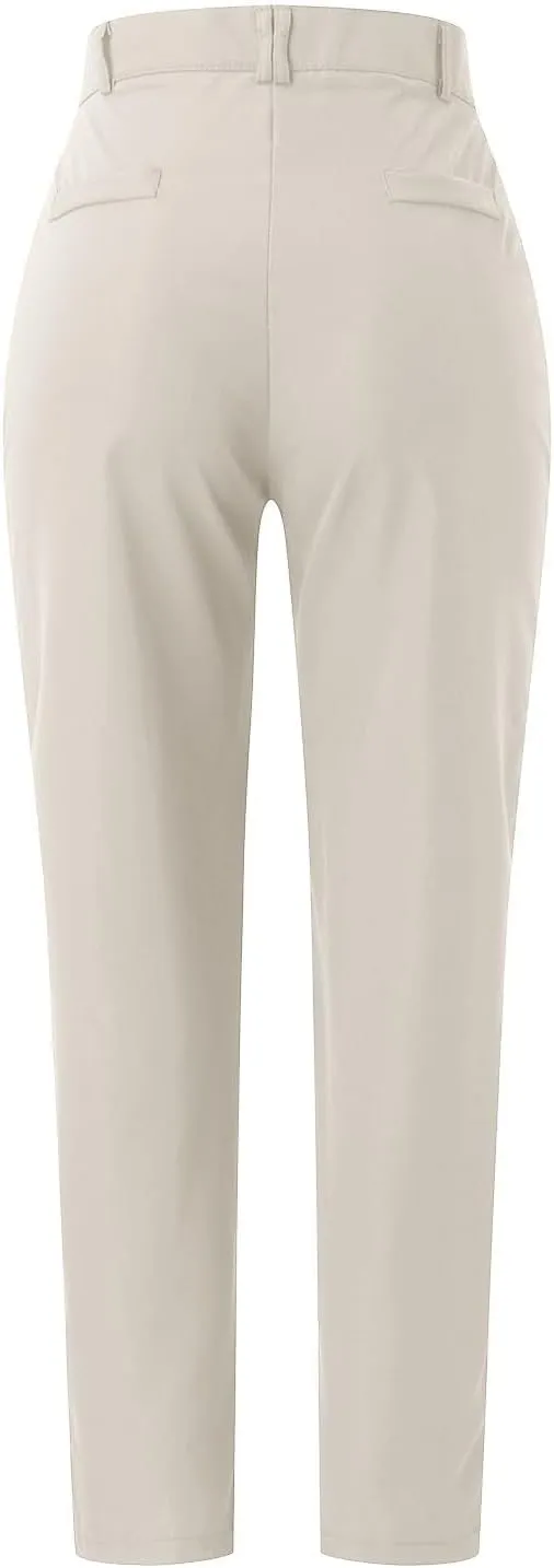 Women's High Waisted Business Pants Straight Leg Pleated Elegant Office Slacks Stretchy Dress Trousers with Pockets