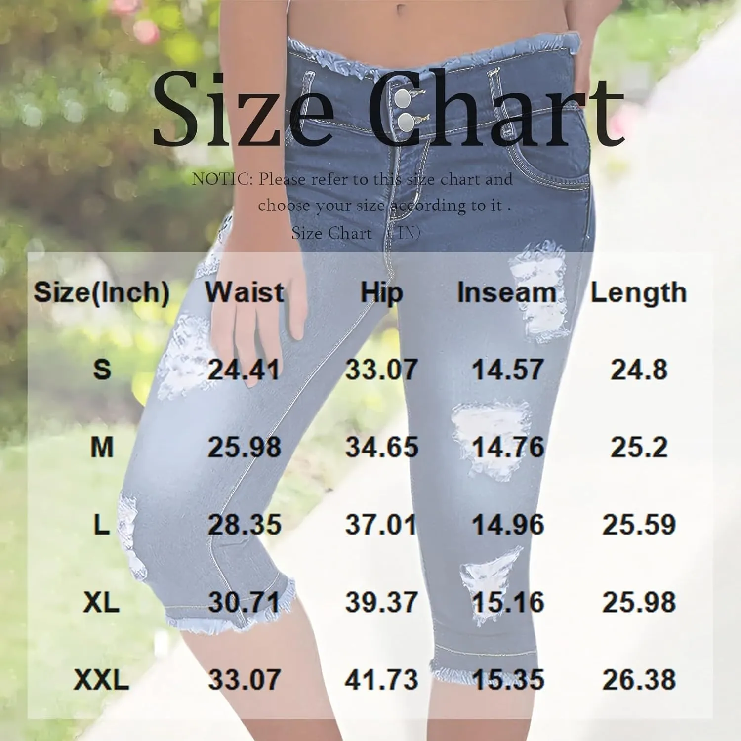 Womens Jean Capris Stretchy Low Rise Ripped Skinny Jeans Curvy Distressed Raw Hem Cropped Jean Leggings with Pockets