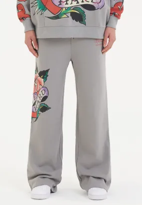 Womens Love Hard Relaxed Sweat Pants Trousers -  Grey