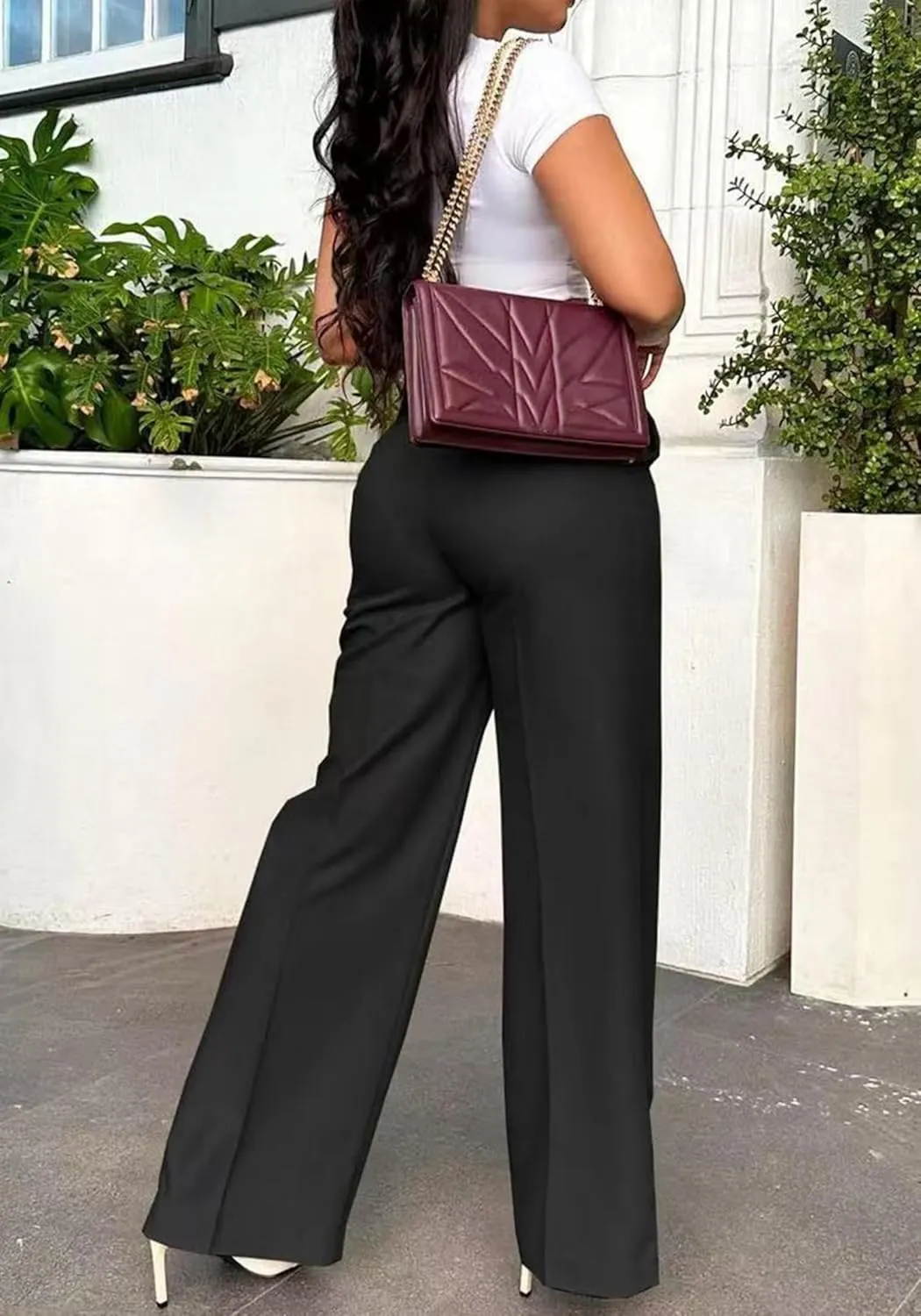 Women's Wide Leg Dress Pants High Waisted Straight Leg Office Casual Trousers with Pockets Work Office Palazzo Pants