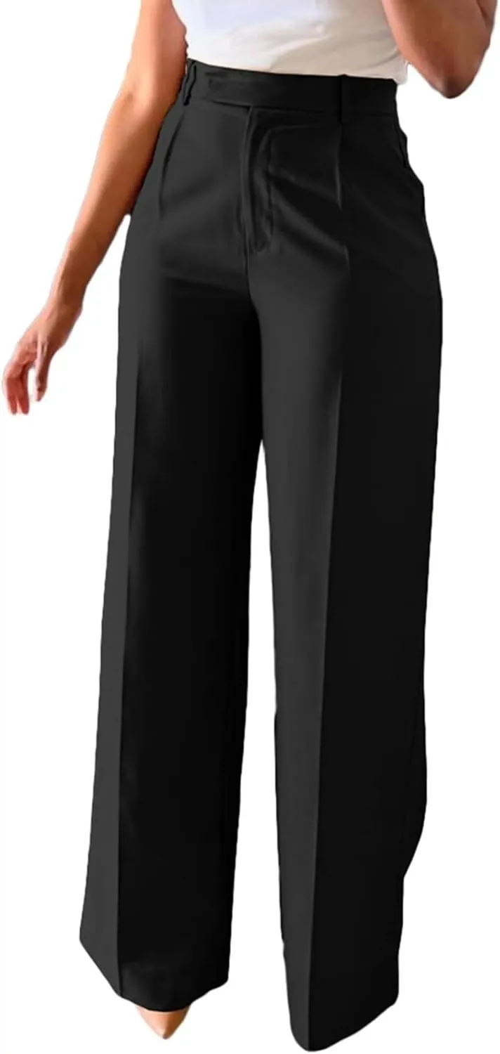 Women's Wide Leg Dress Pants High Waisted Straight Leg Office Casual Trousers with Pockets Work Office Palazzo Pants