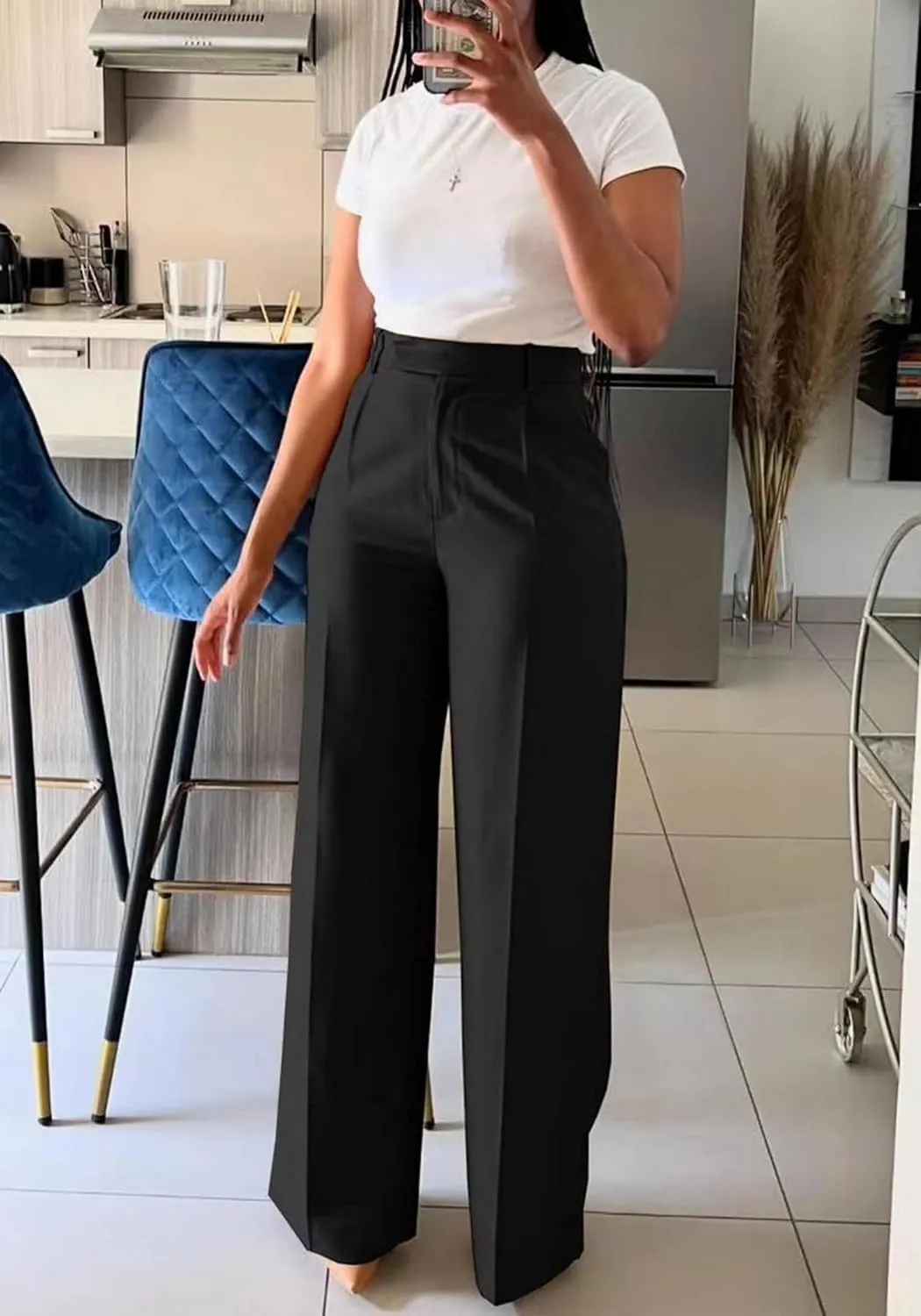 Women's Wide Leg Dress Pants High Waisted Straight Leg Office Casual Trousers with Pockets Work Office Palazzo Pants