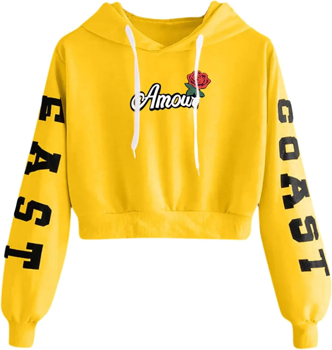 Womens Y2k Hoodies Cropped Sweatshirts Letter Graphic Print Pullover Oversized Casual Blouse Loose Teen Girls Tops