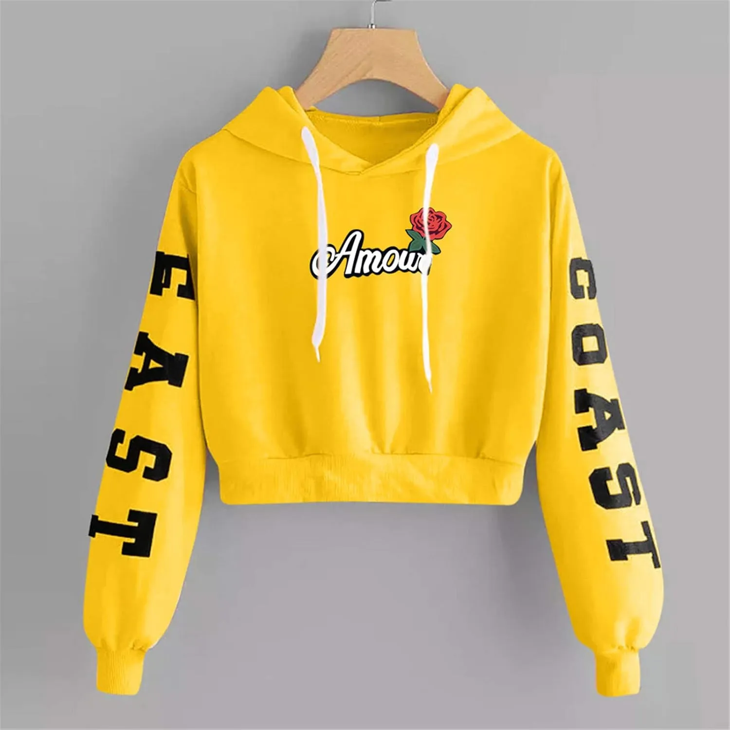 Womens Y2k Hoodies Cropped Sweatshirts Letter Graphic Print Pullover Oversized Casual Blouse Loose Teen Girls Tops
