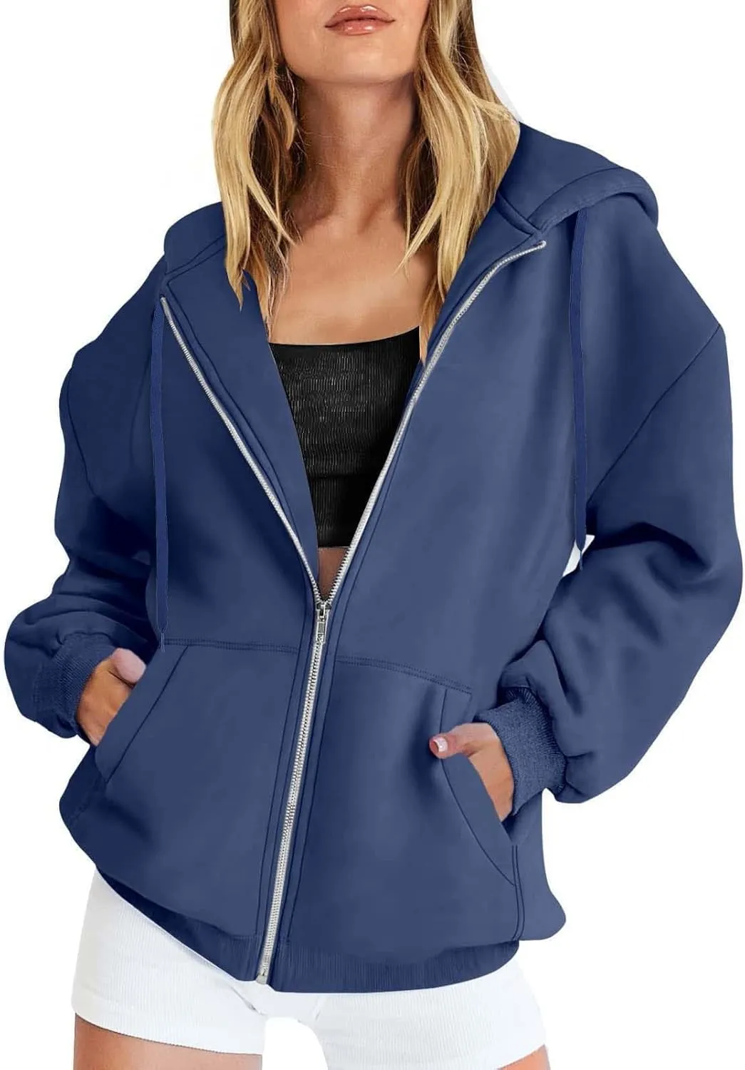 Womens Zip Up Hoodies Long Sleeve Oversized Sweatshirts Jacket with Pockets 2024 Fall Outfits Fashion Y2K Clothes